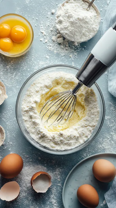 Добавление просеянной муки с содой и сахаром в тесто