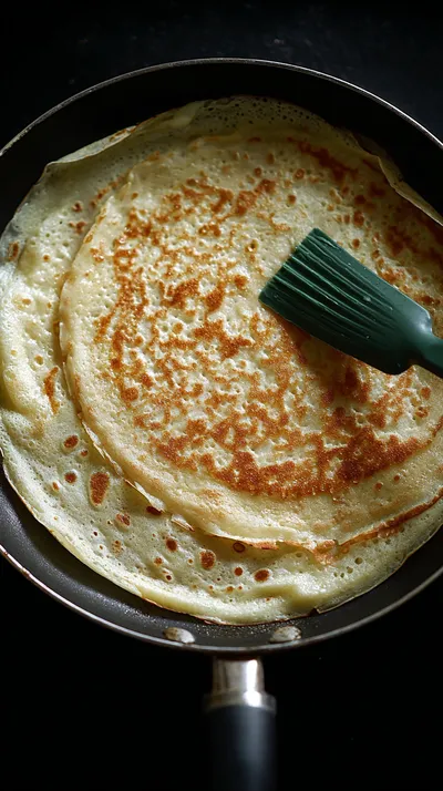 Обжарка блинов на сковороде до золотистой корочки