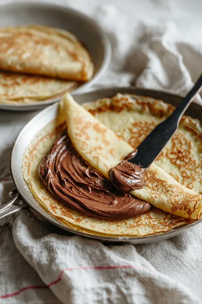 Выкладывание блина с пастой Milka, бананом и фисташками