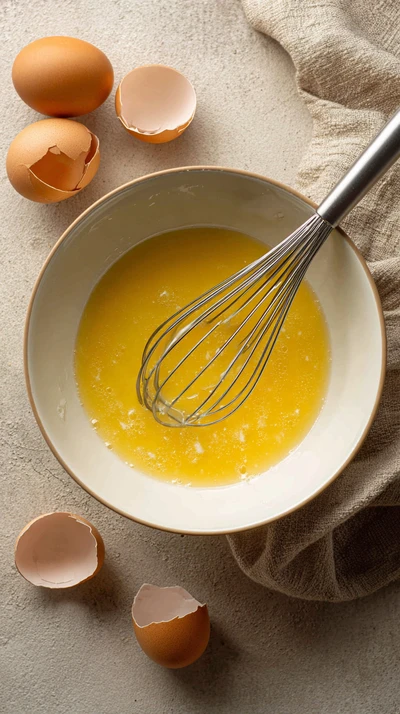 Взбить яйца с сахаром и соединить с молочной смесью