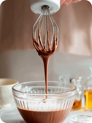 Взбивание яиц с сахаром и шоколадом